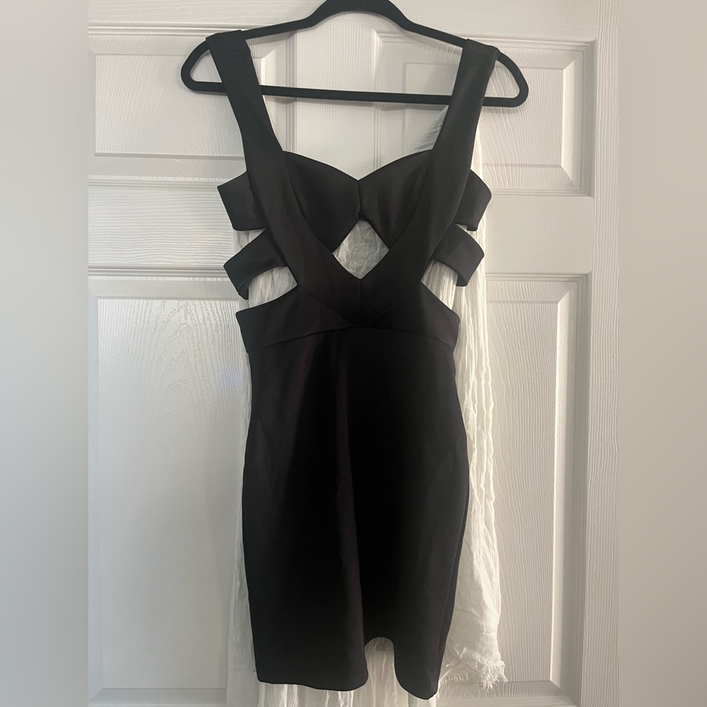 XS black dress cutouts cowl neck